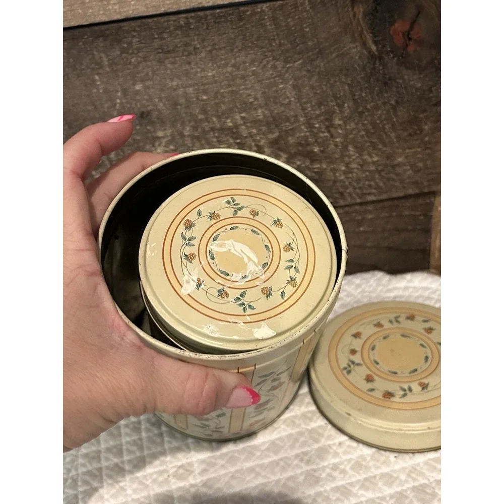Vintage Metal‎ Tin Canister Set Of 4 Nesting Containers Some Wear Cottage Core